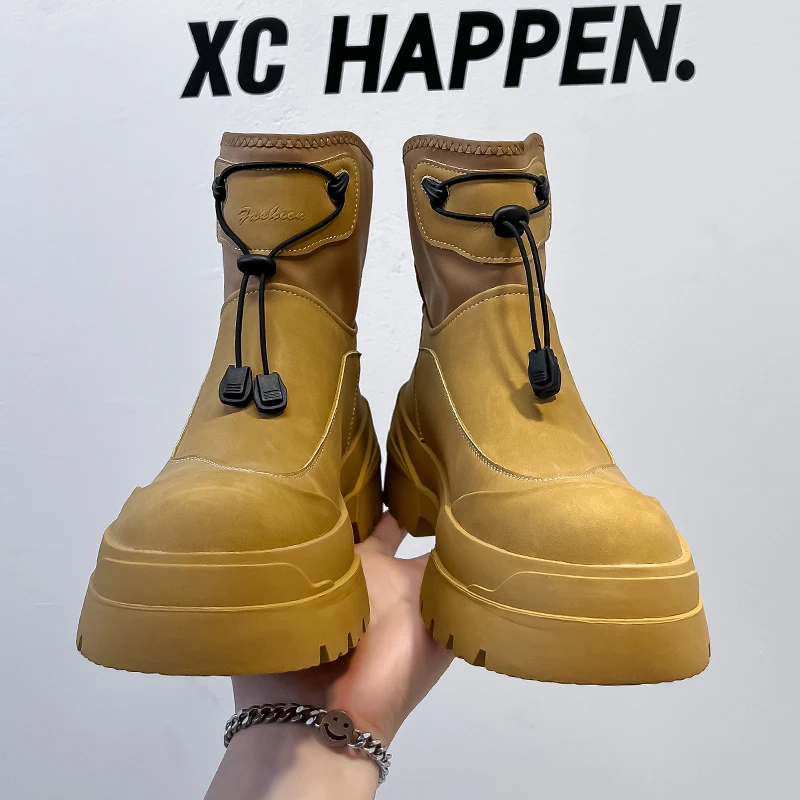 

Высокие мужские ботинки, зимние уличные походные ботинки с подкладкой в стиле ретро Briti Sle, мотоциклетные рабочие ботинки Thi Bot