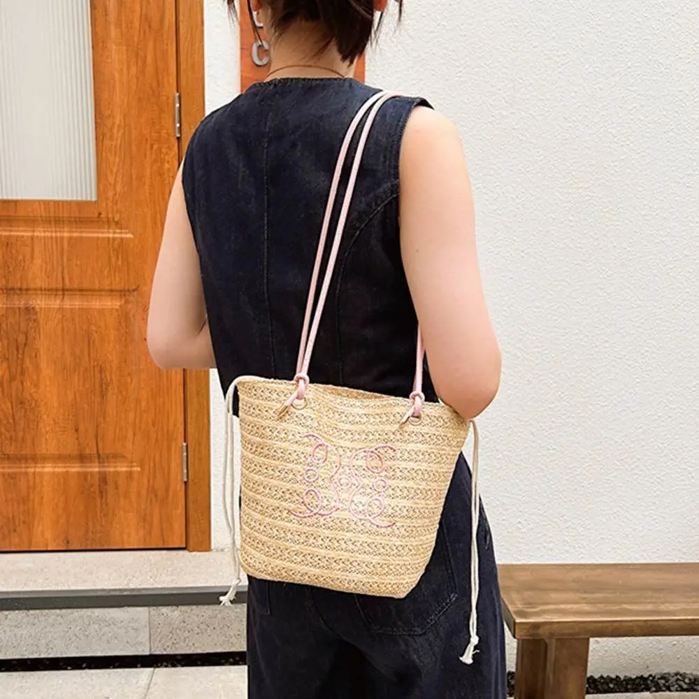 Causal Straw Woven Bag New Travel Woven Shopper Totes Spring Summer Large Capacity Shoulder Bag Girls