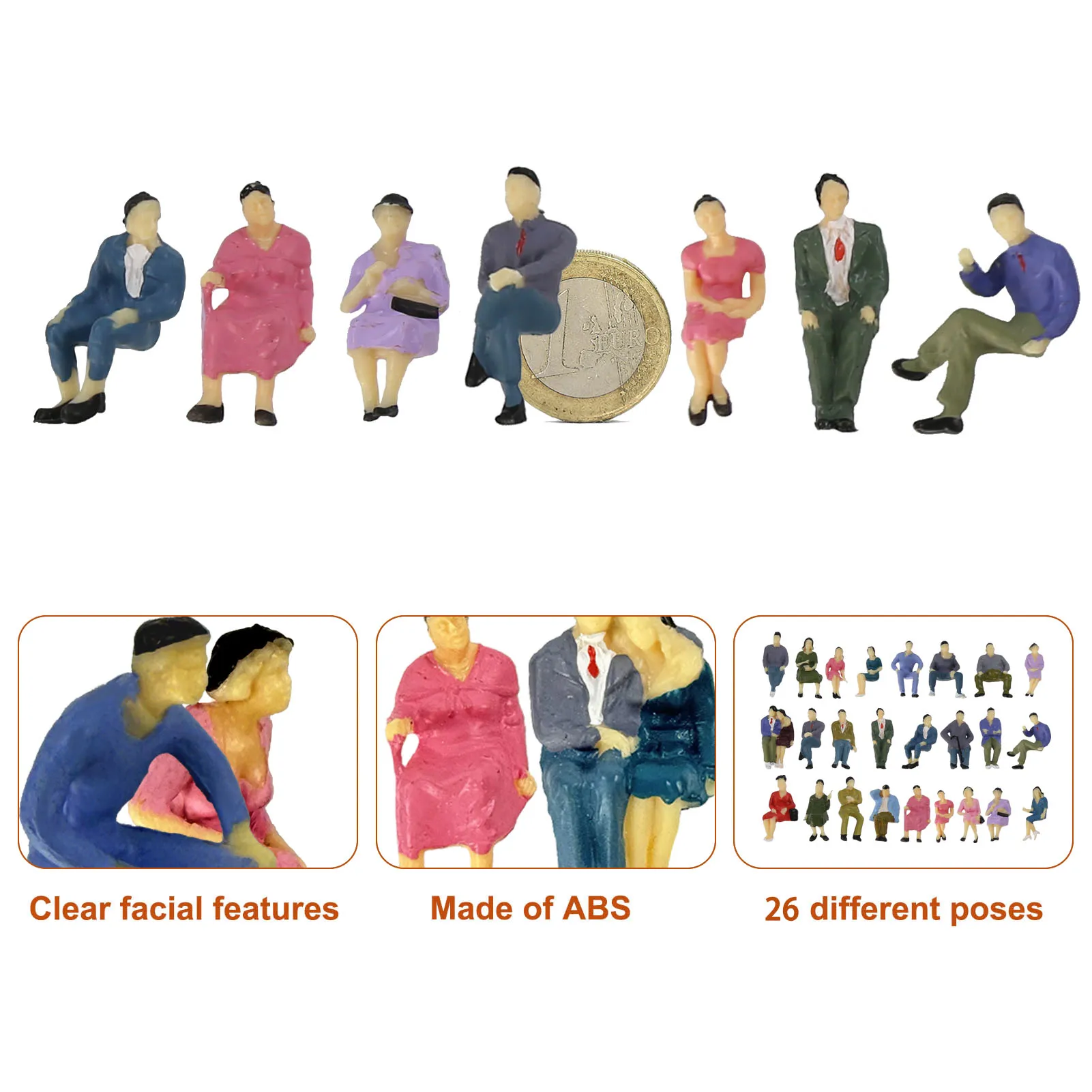 Evemodel P4302 50pcs O échelle tous assis 1:43 figurines peintes passagers modèle disposition ferroviaire