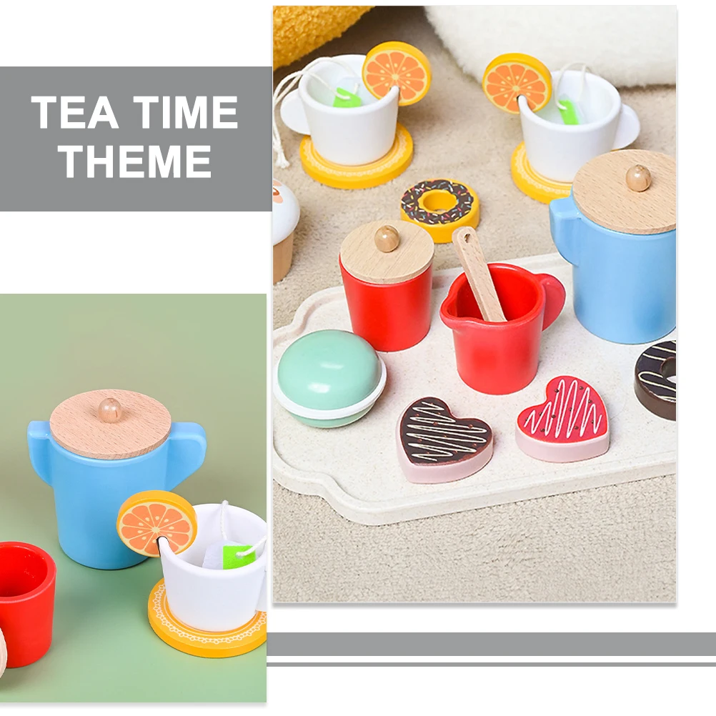 

1Set Durable Wooden Pretend Tea Set for Kids Colorful Afternoon Tea Playthings Simulation Dessert Set Girl Toddler Toys