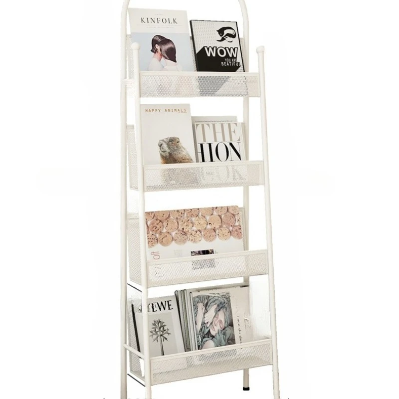 Arched bookshelf, magazine storage shelf, living room wall-to-wall bookshelf, multi-layer, simple