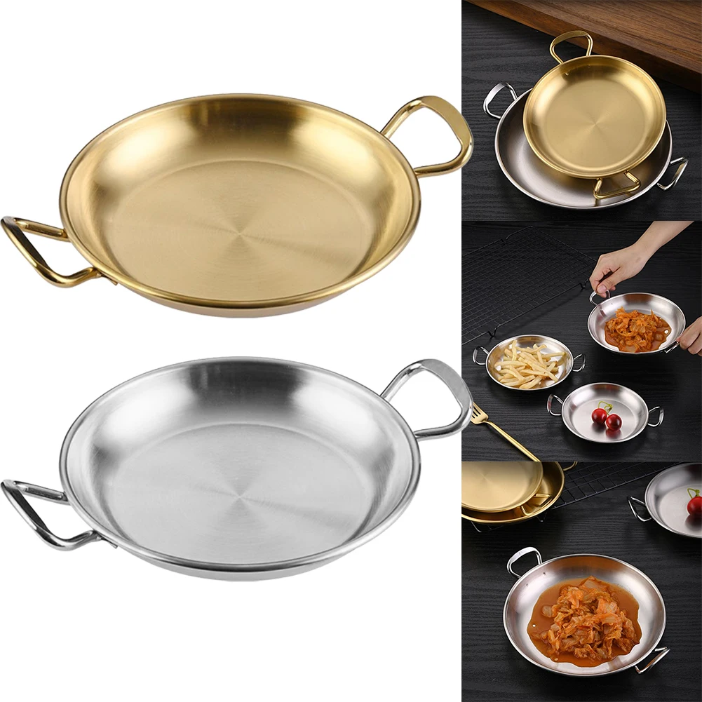 Stainless Steel Snack Tray with Double Ears Thick Base for Stable Heating Compatible with Gas and Induction Hobs