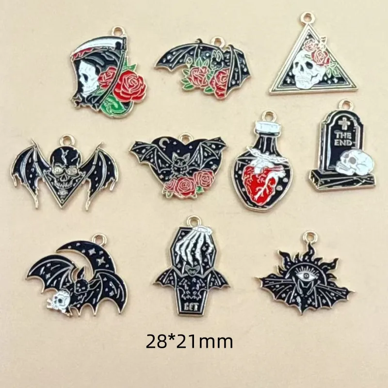 10pcs Enamel Cartoon Haunted Halloween bat Ghost Charm DIY Jewelry Making Fashion Earring Necklace Bracelet Pendants Accessorie