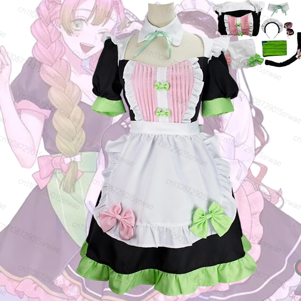 

2025 Anime Demon Killer Cosplay Costumes Kanroji Mitsuri Lolita Costume Sexy Maid Outfit Braid Wig Love Hashira Adult Gift