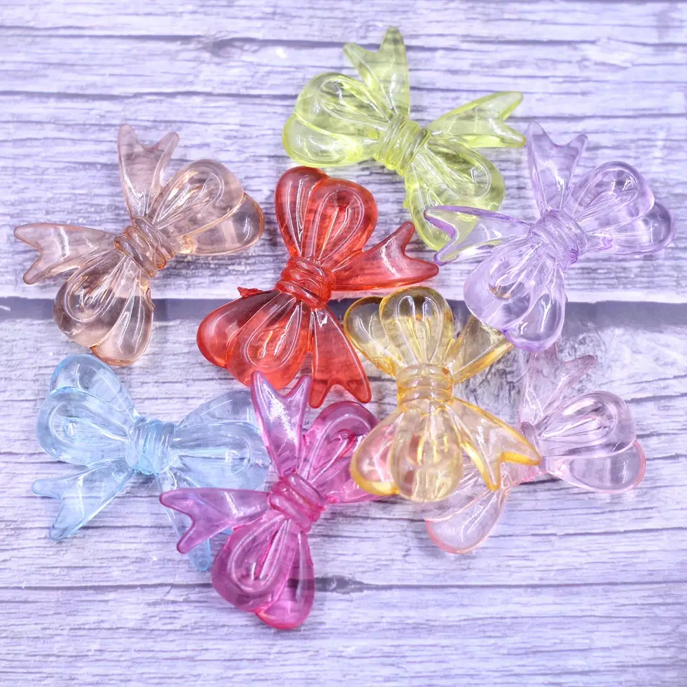50PCS Mix Transparent Acrylic Bowknot Charm Beads Multicolor Handicrafts Home Clothing Decoration Accessories DIY Material Pack