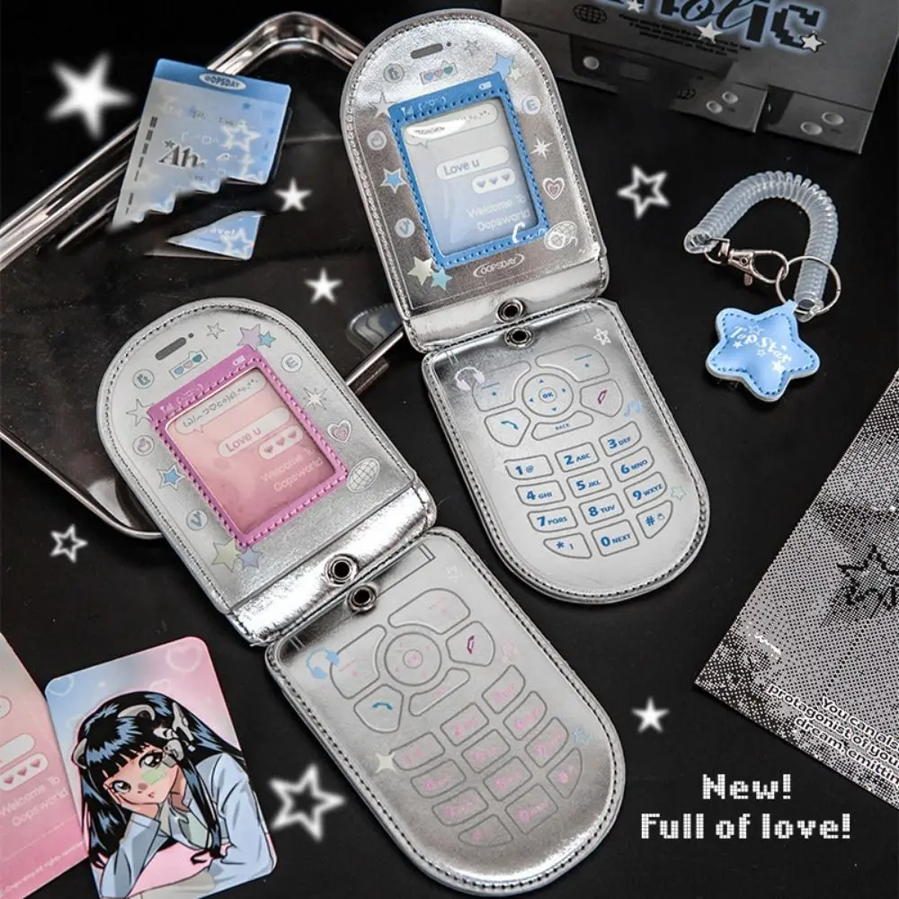 PU Leather Idol Photocard Holder Mini Phone Y2K Idol Card Display Protector Personality Decoration Mobile Phone Photocard Frame