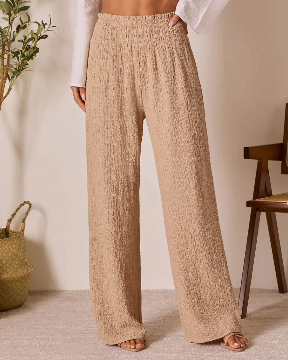 ミッドウエストストレートレッグカジュアル、秋冬新作、ゆったりとした万能な質感のワイドレッグパンツ、レディースロングパンツ