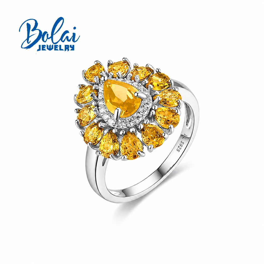 Elegant 925 Sterling Silver Women'S Ring Natural Citrine Real Gemstone Fine Jewelry For Women'S Anniversary Gifts