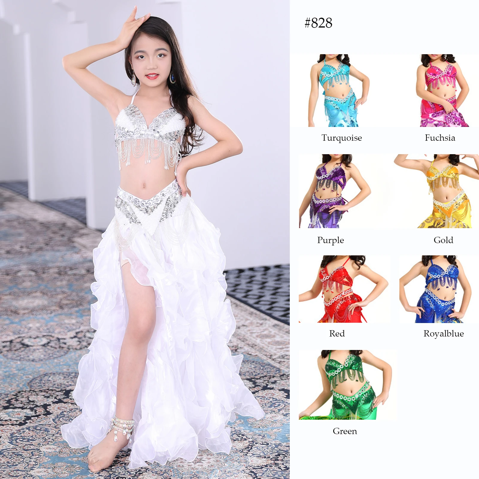 Vestito Da Danza Del Ventre Per Bambina Con Paillettes – Abito Arabo Principessa, Costume Carnevale, Per Feste E Spettacoli, Adatto Per Bambine Da 3 A 10 Anni