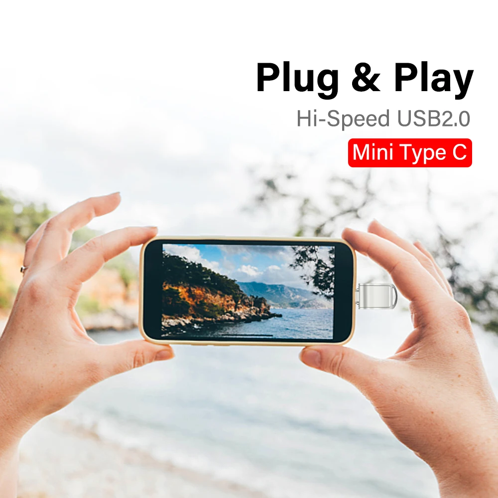 Metal USB 2.0 Flash Drive 2 IN 1 Mini USB and Type C Pen Drive 32GB 64GB 128GB Pendrive Memory Stick Flash Disk For PC Phone