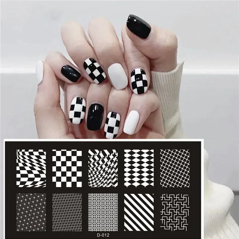 1PC Nail Stamping Plates Set DIY Decorations Nail Polish Glue Transparent Seal Printed Steel Plate Checkerboard Template Mold