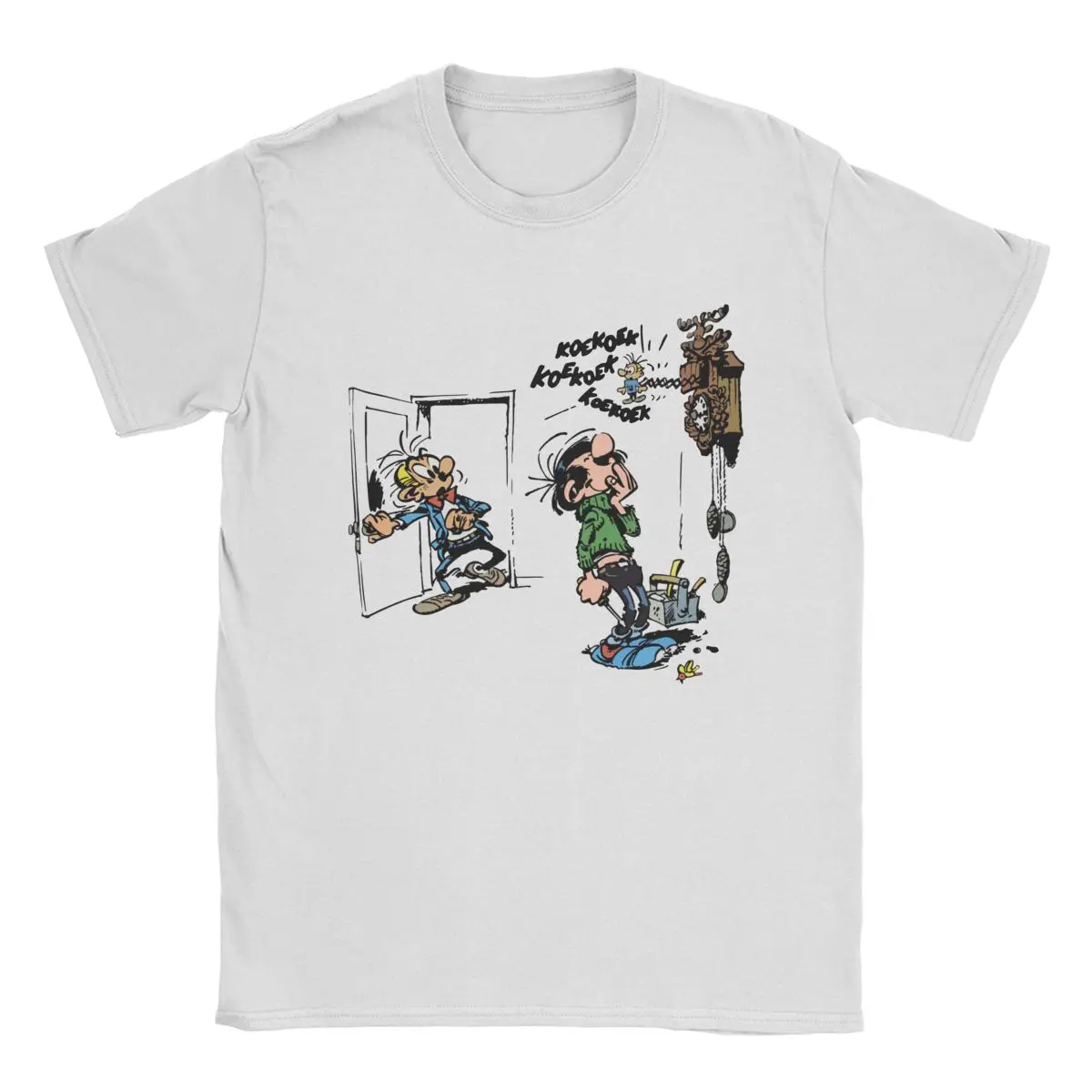 Gaston Lagaffe With Clock T Shirts Men's 100% Cotton Funny T-Shirt O Neck Belgium Cartoon Tee Shirt Short Sleeve Clothes Gift view 5