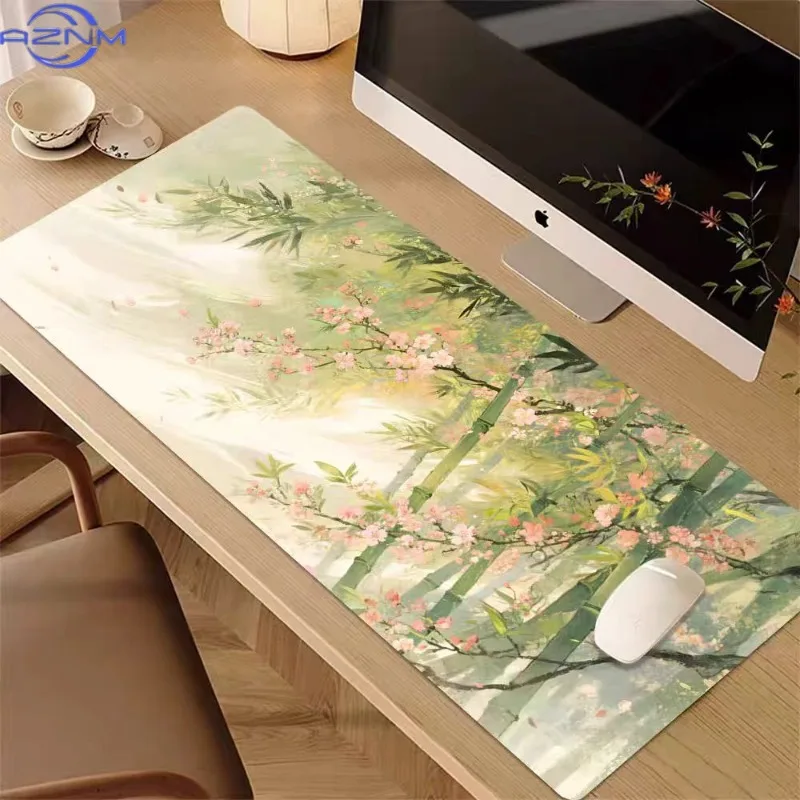 Vintage Bamboo Flower Landscape Mouse Pad Aesthetic Nature Art Desk Mat for Gaming Office Desktop Ornament