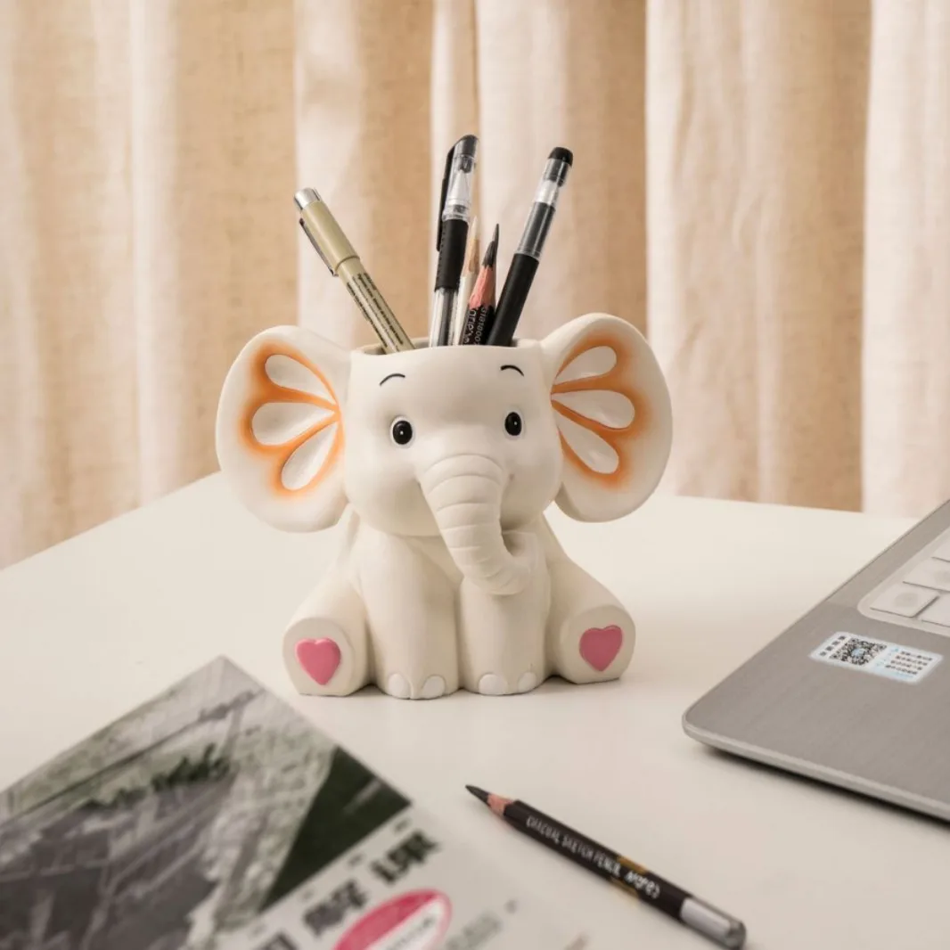 Resin Elephant Pencil Cup- Handmade Office Decor, Perfect for Work & Study
