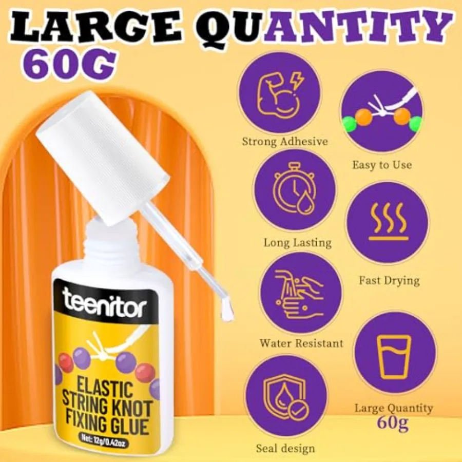 60g Jewelry Glue for Elastic String, 5 Pack Bracelet Glue for Elastic String, Jewelry Making Supplies Professional Elastic Stri