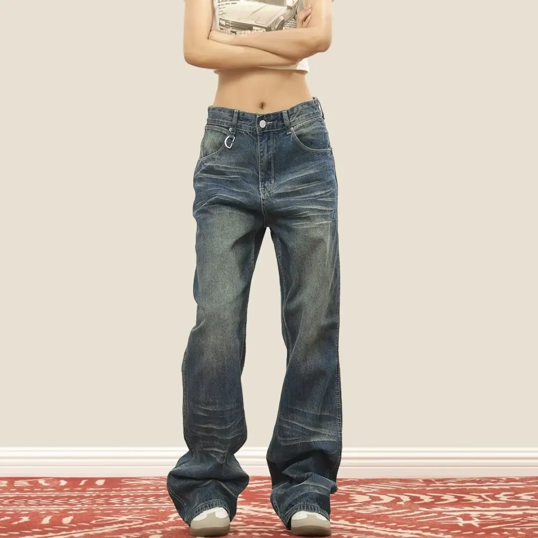 

Women's Blue Casual Jeans Cargo Baggy Y2K High Street Harajuku Aesthetic 2000S Fashion High Waist Wide Leg Vintage Jeans Pants