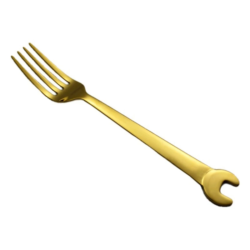 1PCS Gold Wrench Tableware Fork Spoon Gift Fruit Dessrt Salad Forks Home Kitchen Stainless Steel Cutlery