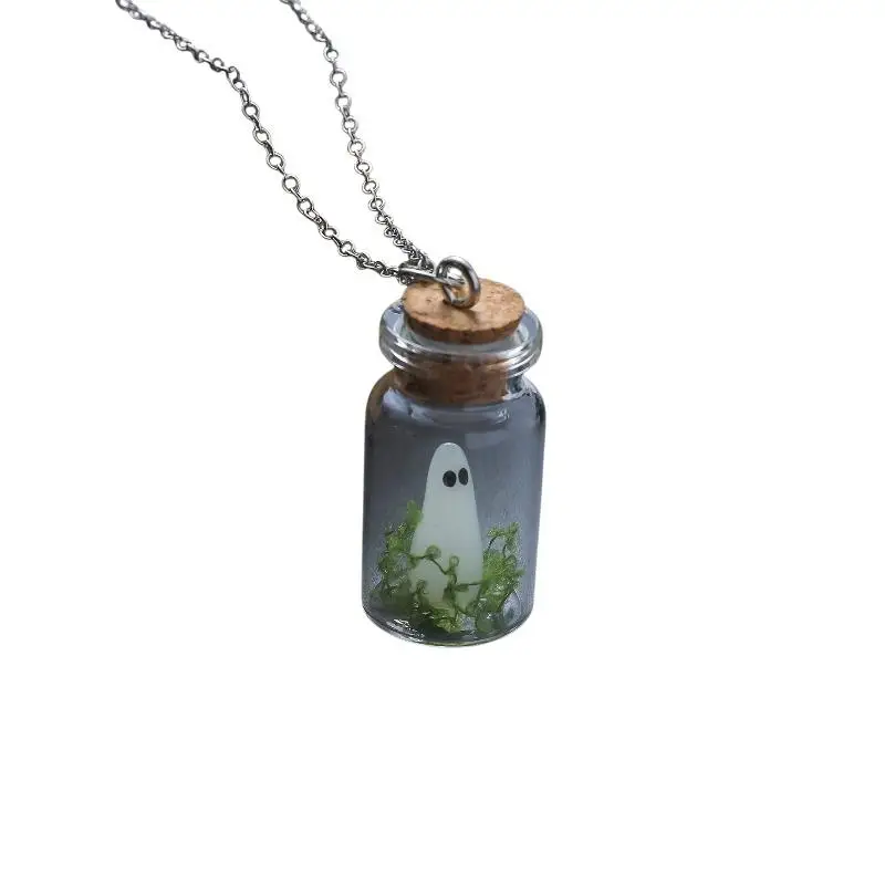Adopt Ghost Earrings Creative Design Green Specter Jewelry Gift Luminous Ghost Necklace Halloween Tiny Glow Drifting Bottle