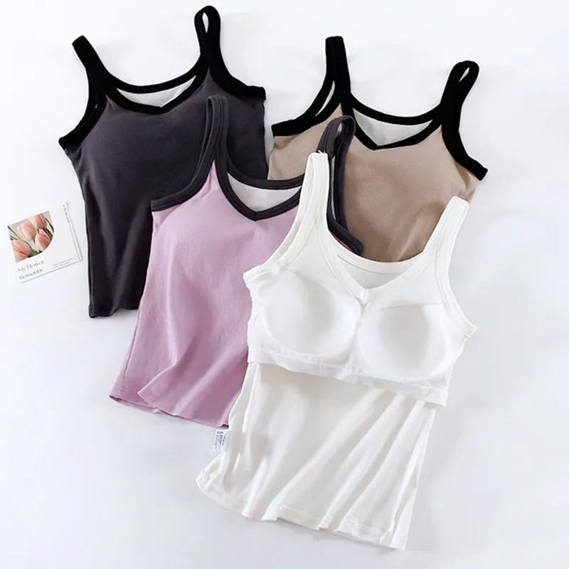 One Piece Pajamas V-neck Suspender Chest Padded Vest Women's Slim Underwear Contrasting Color Cotton Base Shirt Strapless Top