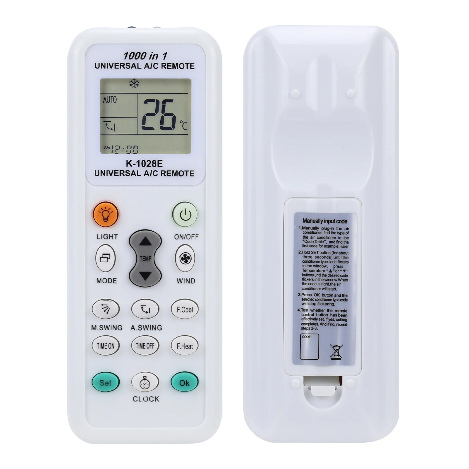 Universal Remote Control for AC, 1000-in-1,Compatible with Haier,Hitachi, Sharp, Gree, Midea, Bosch,Toshiba Air Conditioners