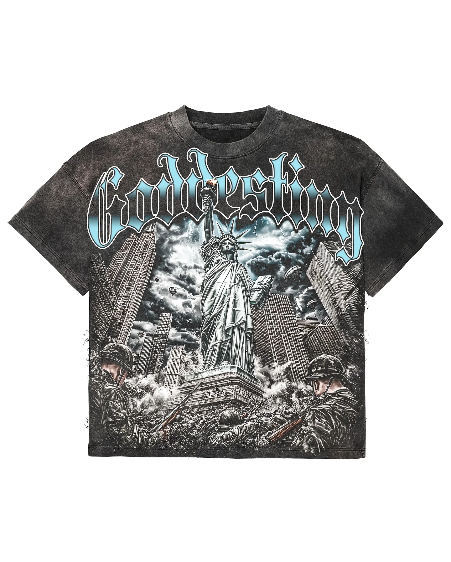 Freiheitsstatue Premium Grafik T-Shirts übergroße Y2K Tops Harajuku Gothic Streetwear weißes Kurzarm T-Shirt Herrenbekleidung