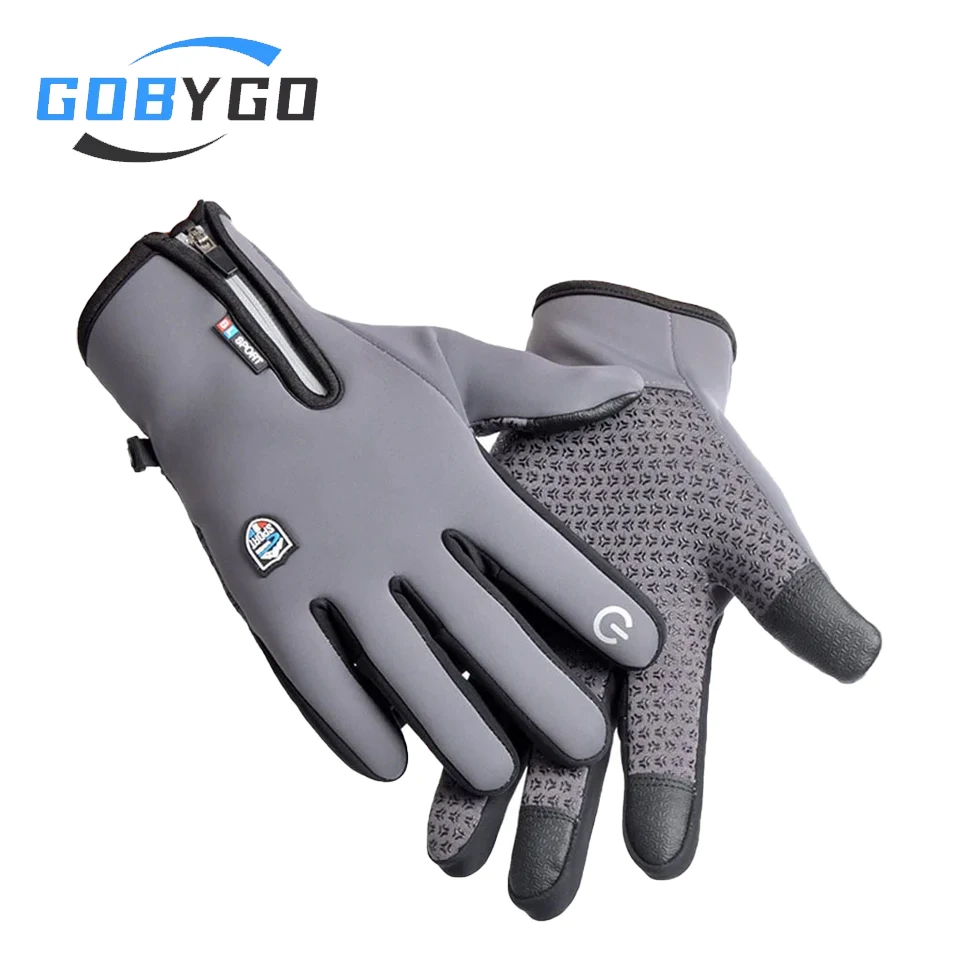 GOBYGO Outdoor Waterproof Windproof Warm Add Velvet Skiing Gloves Ski Gloves Touch Screen Anti-slip Full Finger Fitness Sports