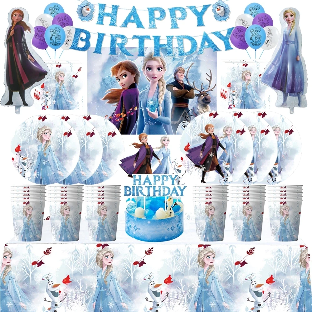 

Disney Frozen Elsa&Anna Birthday Party Decorative Cutlery Set Princess Banner Gift Bag Baby Shower Children's Party Supplies