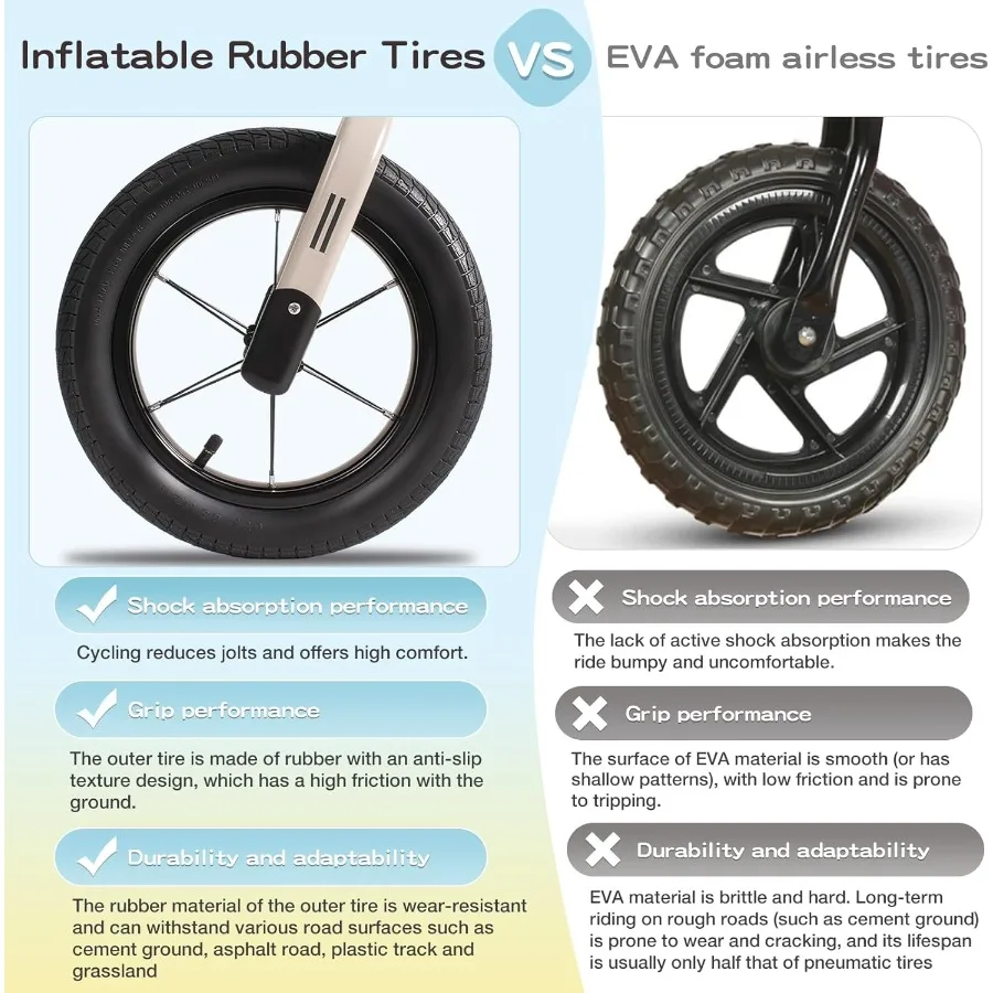 Bici da equilibrio per bambini 3 anni Pneumatici in gomma gonfiabili da 12 pollici Senza pedali Bici giocattolo per 3-6 anni La prima bici perfetta 3-6 B