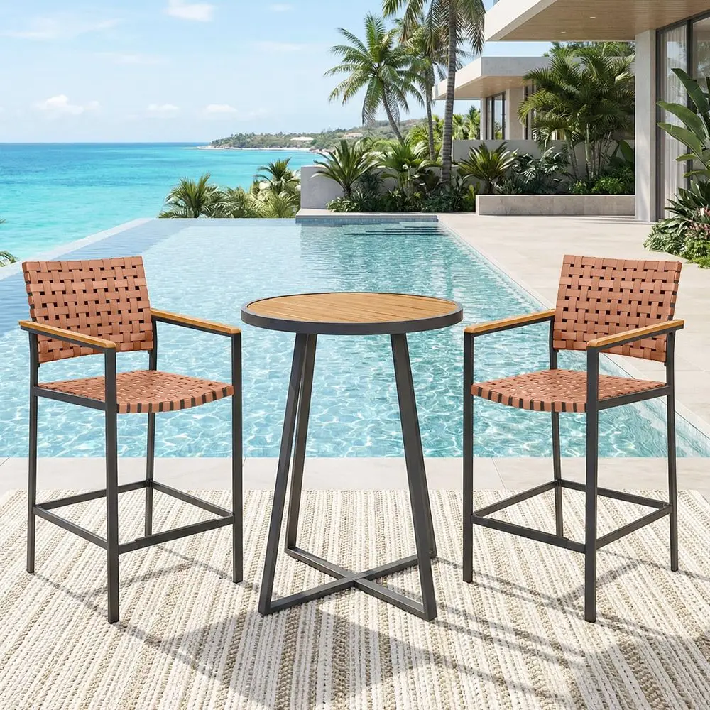 

Piece Bar Height Patio Table and Chairs Set, High Top Bistro Set with Fauxwood Armrest, Outdoor Bar Stools and Table Sets for G