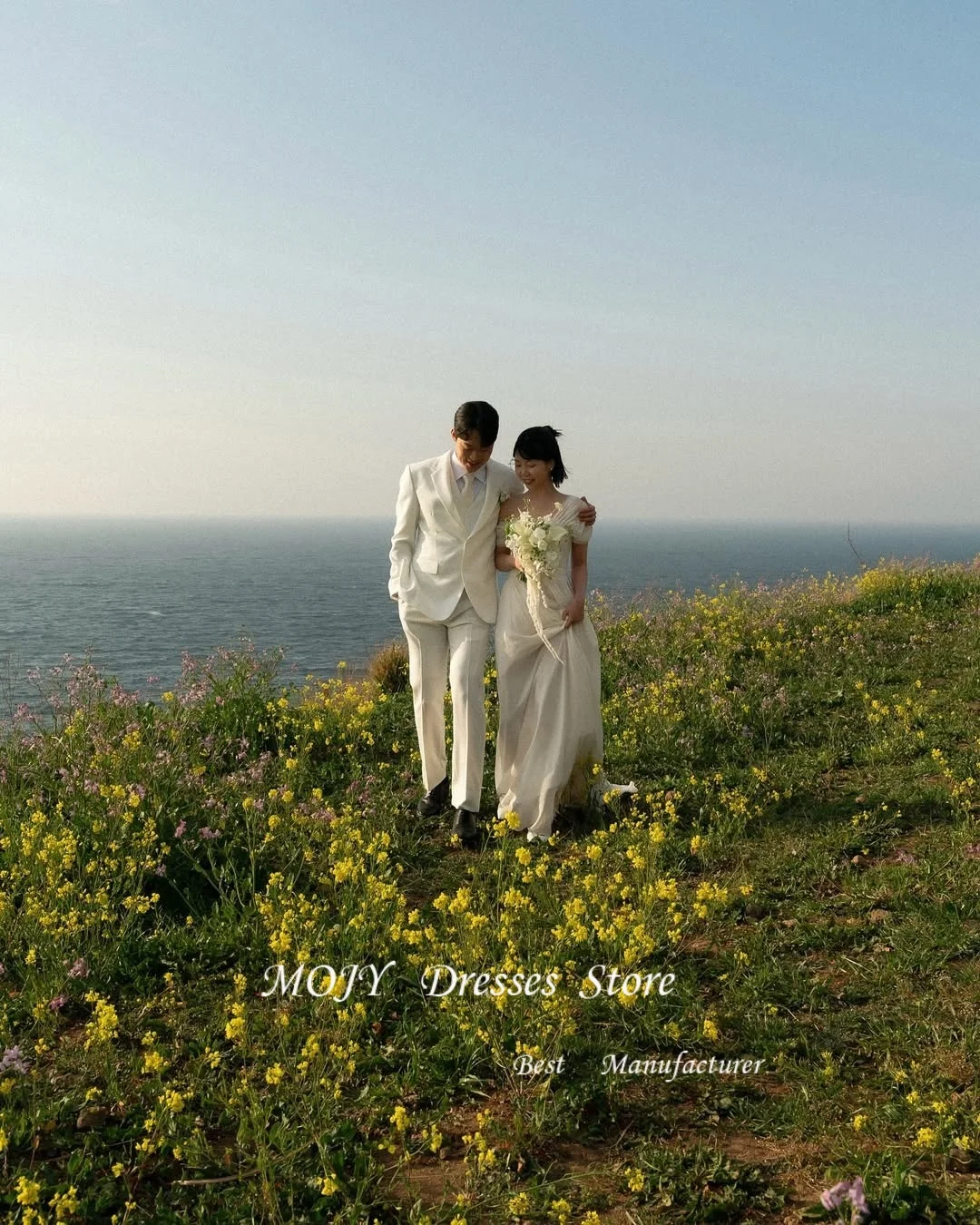 فستان زفاف موجي بياقة مربعة على شكل حرف a من التل لالتقاط الصور الكورية بطول الأرض وأكمام منتفخة مخصصة فساتين العروس مشد ستناء