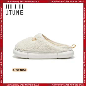 UTUNE Cute Embroider Slippers For Women Winter Shoes Indoor Home Parent-Child Flats Men Warm Plush Thick Sole Anti-slip Soft Sli