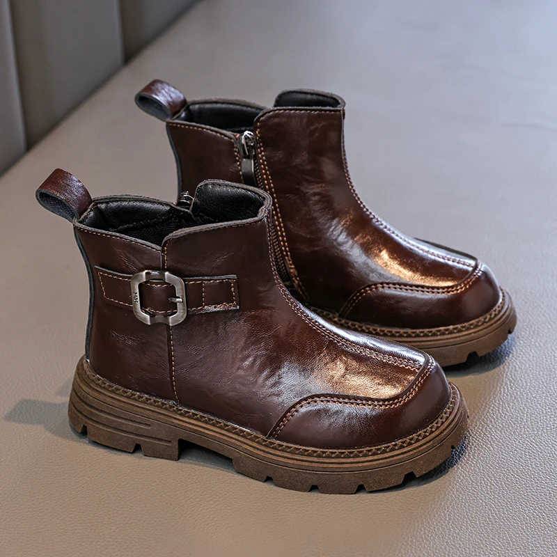 2025 حار بيع الخريف/الشتاء جديد دافئ الفتيات أحذية بوت قصيرة المألوف النمط البريطاني لينة المضادة للانزلاق منخفضة الارتفاع الكاحل أحذية من الجلد