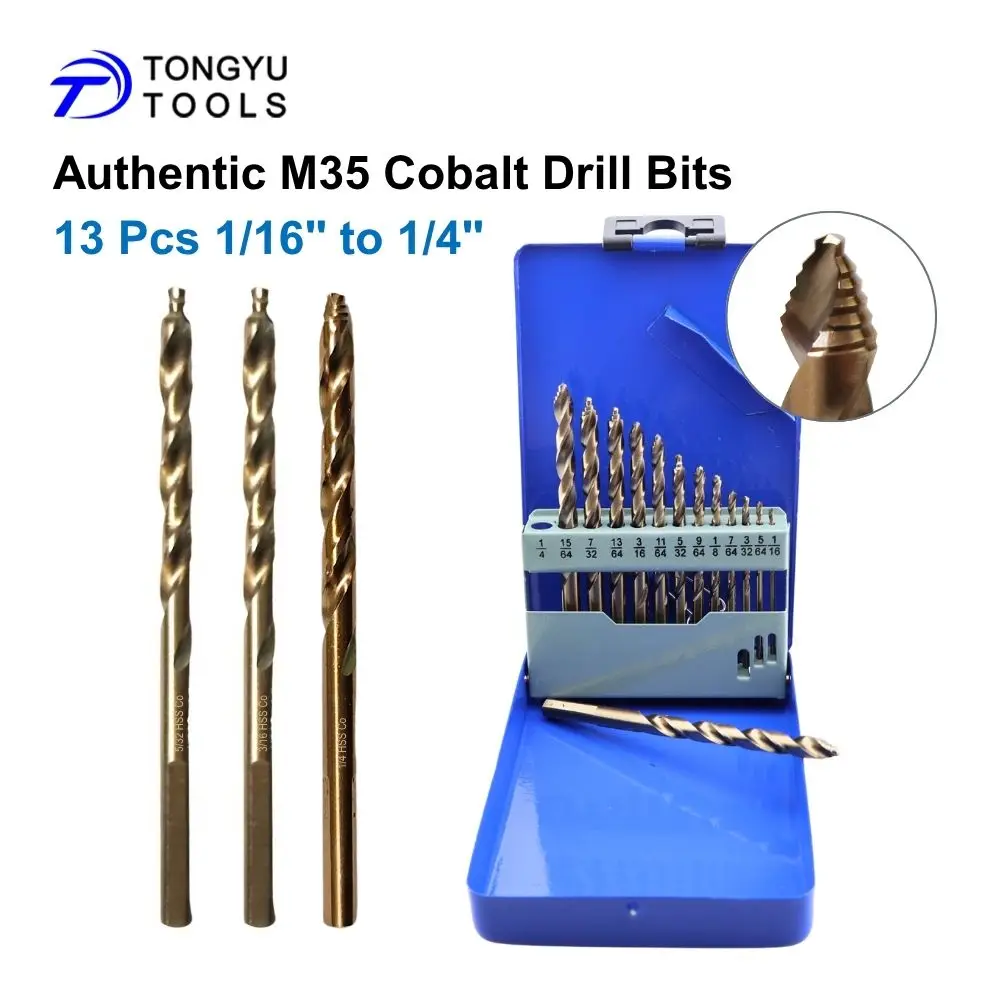 13Pcs M35 Cobalt Drill Bit Set Inch HSS Co5% Twist Drill Bit for Stainless Steel Hard Metal