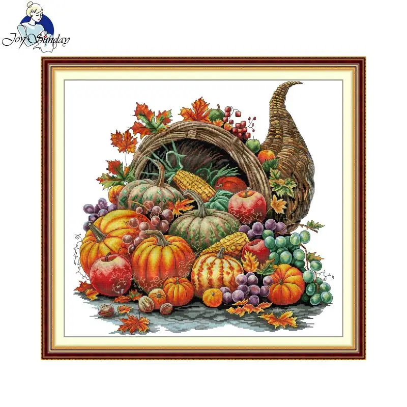 

Horn of Plenty Cross Stitch Kit Aida Cloth 14CT/16CT/11CT Handmade Embroidery Set for Home Decoration Christmas Gift Joy Sunday
