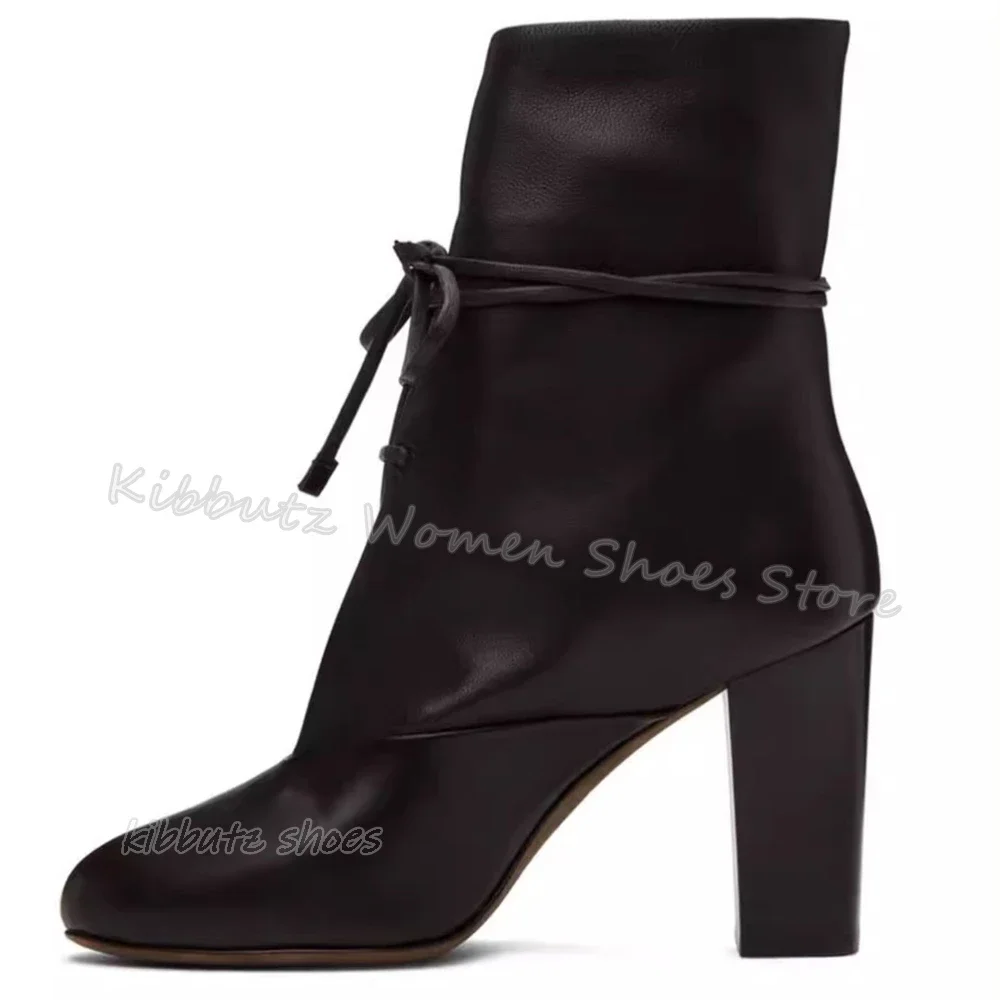 Lace-Up Ankle Boots Patchwork Leather Satin Elegant Fashion Concise Sexy Solid Color Pointed Toe Chunky Heels Women Shoes Newest