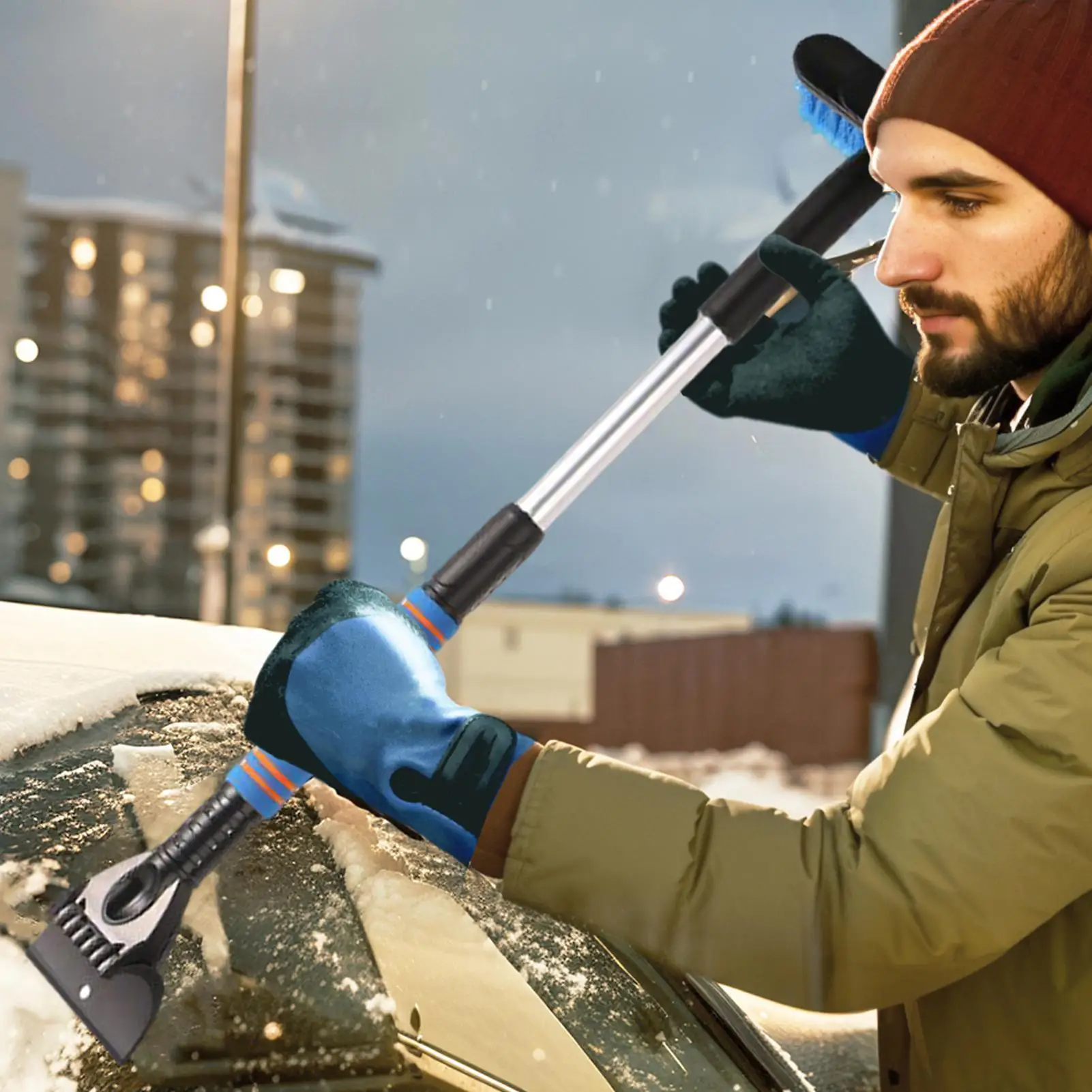 

Скребок для льда, эргономичная ручка, выдвижная лопата, скребок для льда на лобовом стекле с вращающейся на 360 градусов головкой для лобового стекла автомобиля, зима