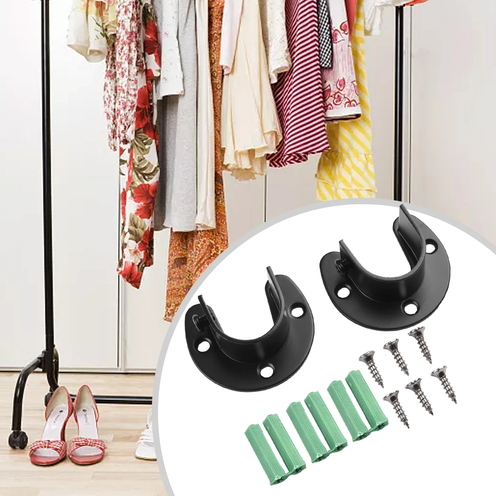 End Closet Bracket Flange Holder Rod Stainless Steel Clothes Hanger Heavy Duty Lever Pole Set U Shaped Practical