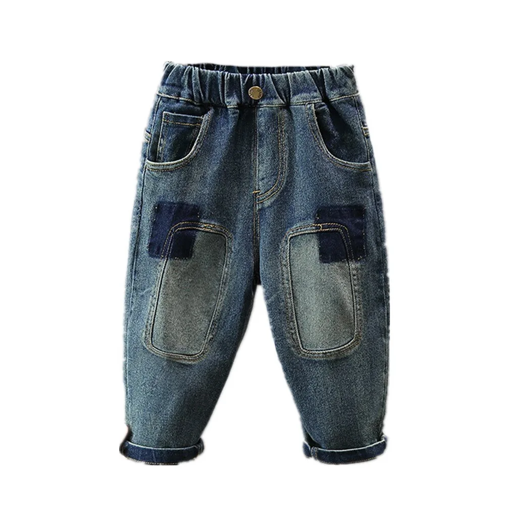 

Весенне-осенние детские джинсы, джинсовые штаны для мальчиков от 2 до 10 лет, хлопковые детские прямые брюки с нашивками, корейская одежда для малышей, детская одежда, новинка