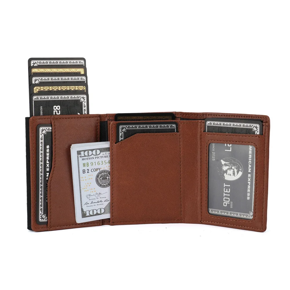 Vintage Man's Short Wallet Anti-Theft Rfid Convenient PU Leather Brown Bank Cash Card Holder Wallet ﻿