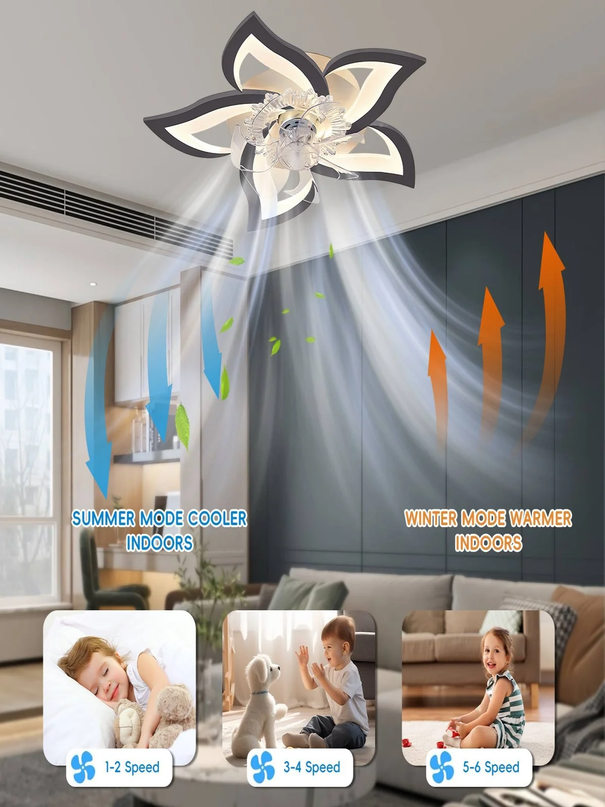 Creatieve lotus-plafondventilator Lichtglans Led-plafondventilator met laag geluidsniveau Kroonluchter Woonkamer Eetkamer Slaapkamer Keukenverlichting Verlichtingsarmaturen voor thuis - afbeelding 2