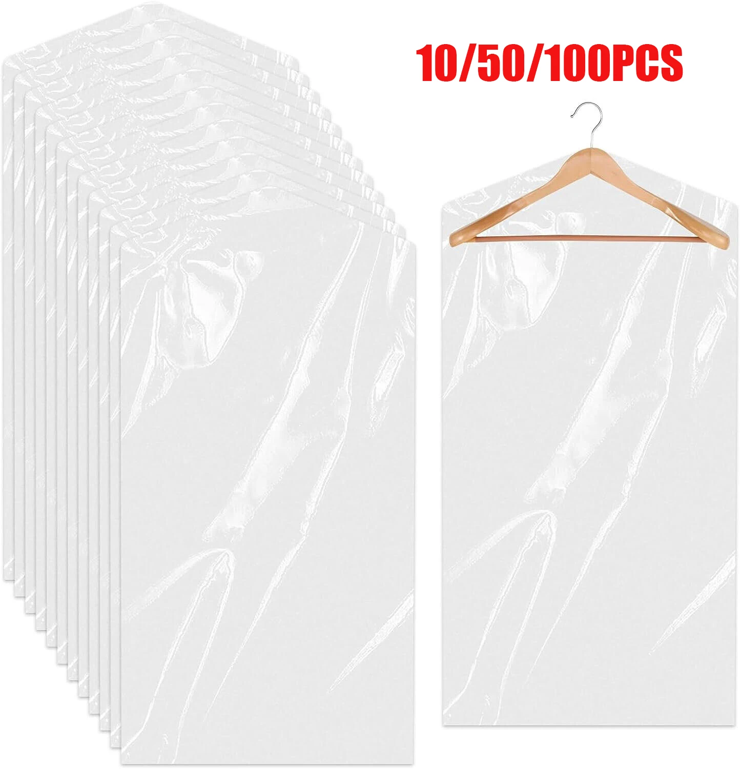 10/50/100 Uds. Fundas de plástico transparente para ropa, cubiertas impermeables a prueba de polvo, bolsas limpiadoras, 100x60cm, Protector de traje