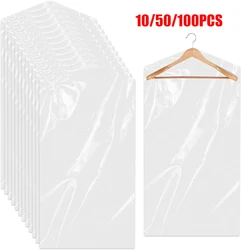 10/50/100 pçs capas de vestuário de plástico transparente à prova de poeira à prova ddustágua capas de roupas sacos de limpeza 100x60cm casa casaco terno protetor