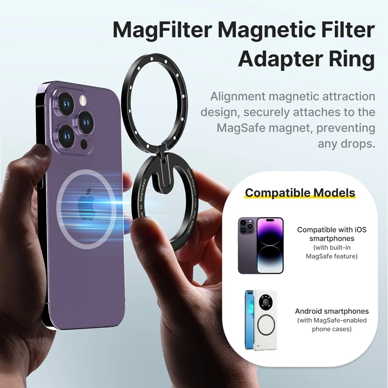 Ulanzi MagFilter 52mm Magnetic Filter Kit VND/CPL/Gold/Blue Silk/1/4 Black Soft-Focus/Cross Star Filter for iPhone 15 Smartphone