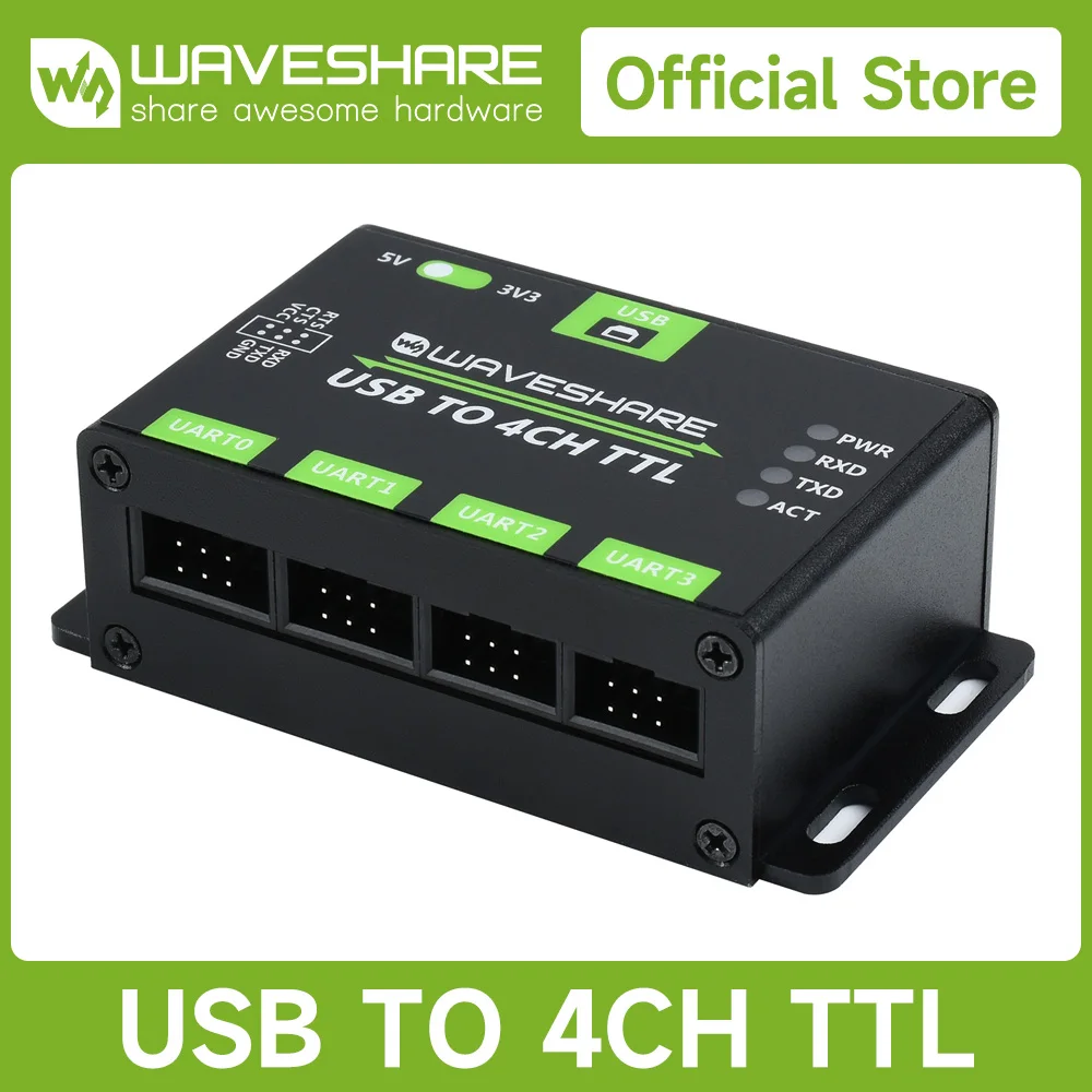 

Waveshare Industrial USB TO 4CH TTL Converter, USB To UART, Multi Protection & Systems Support, Stable Transmission