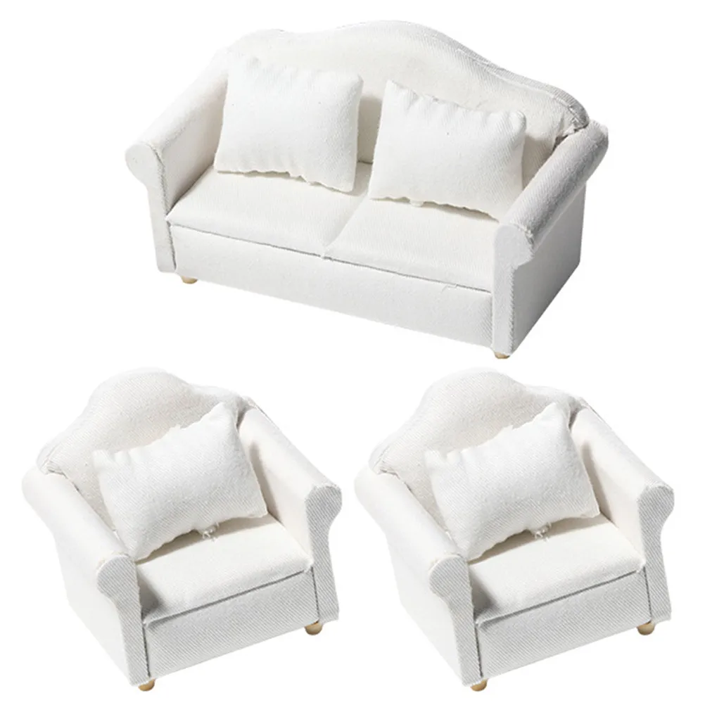 

1 Set Miniature Furniture Classical White Sofa Chair Accessories Mini House Couch Decoration Micro Landscape Tiny Sofa Decor