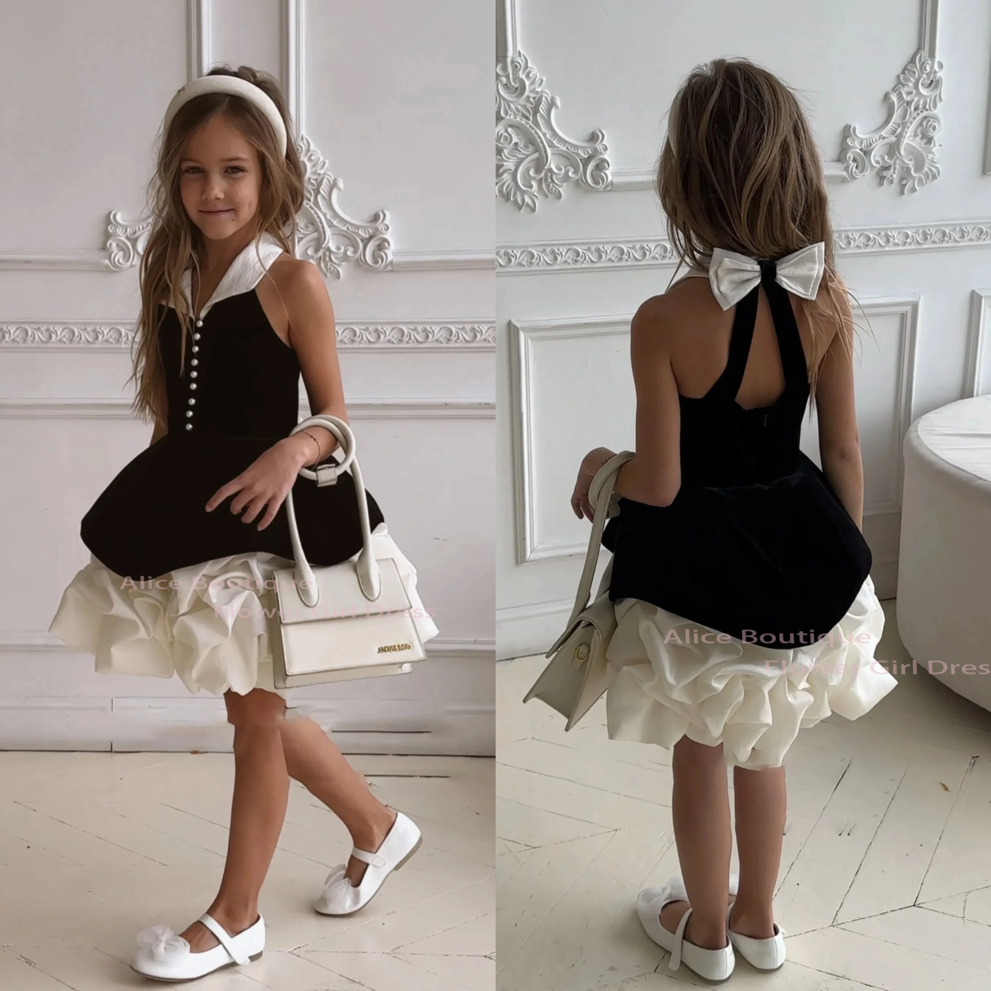 

Flower Girl Dress Customized Pearls Button A-Line Sleeveless Knee Length Dresses For Wedding First Communion Birthday Party Gown
