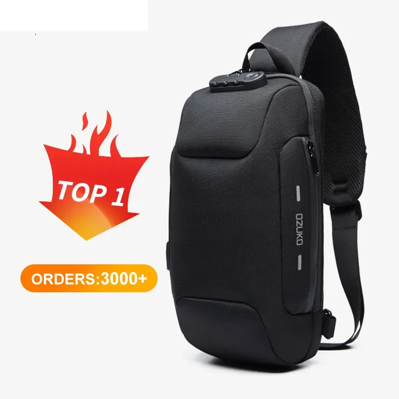 OZUKO-sac à bandoulière Flex pour hommes, sacs de messager anti-vol pour hommes, imperméable court voyage poitrine pack