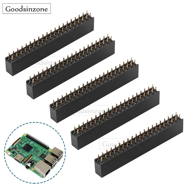 

Комплект из 5 шт. 2x20-контактных гнездовых разъемов — двухрядные короткие контактные разъемы 2,54 мм для проектов Raspberry Pi 5/4B и печатных плат