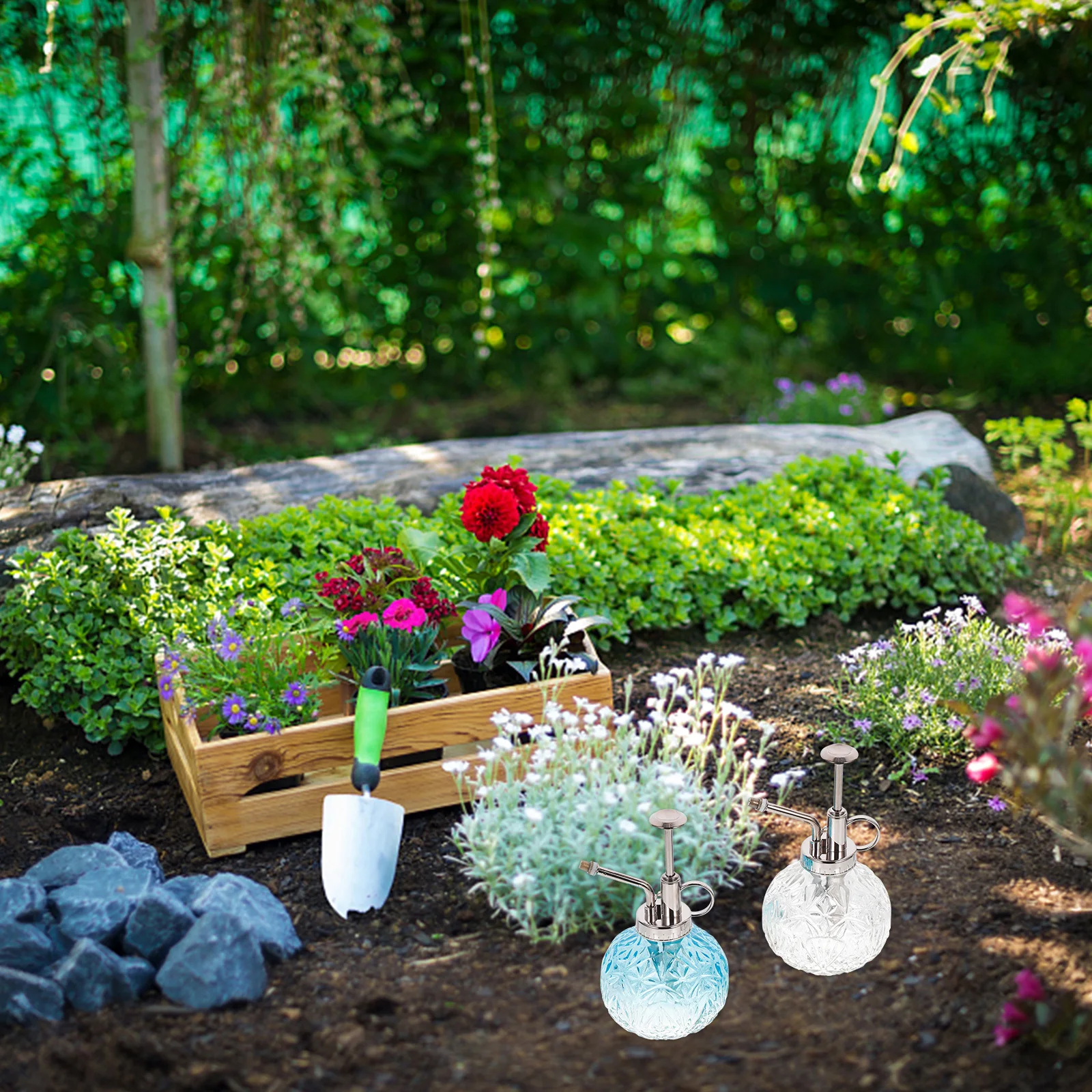 

2 шт., стеклянный распылитель для полива, винтажный ретро-бронзовый насос для комнатных и уличных растений, цветов, садовый опрыскиватель, пустая распылительная бутылка