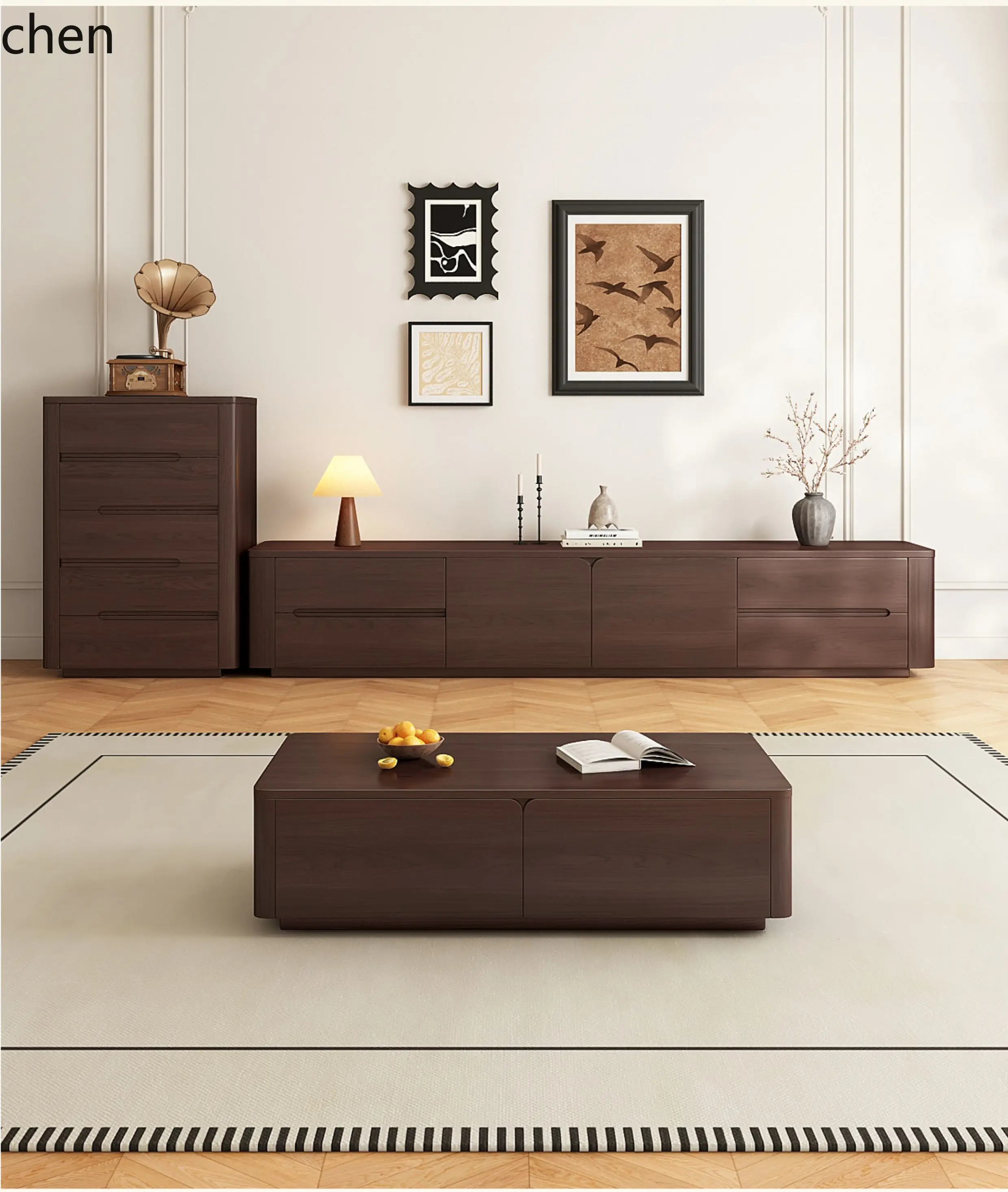 ZML Solid Wood Floor-standing and Coffee Table Set, Storage and Organization, Simple Living Room with a Sense of Sophistication